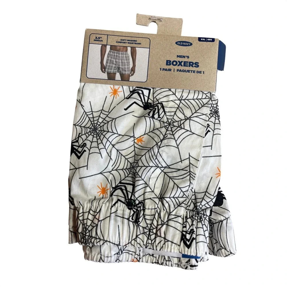 Old Navy Mens XXL Halloween Boxers Spider Web Print White Orange Black Cotton
